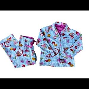 Nick & Nora Je T’Aime French MACARONS Flannel 2pc Pajama Set Sz S Sleepwear